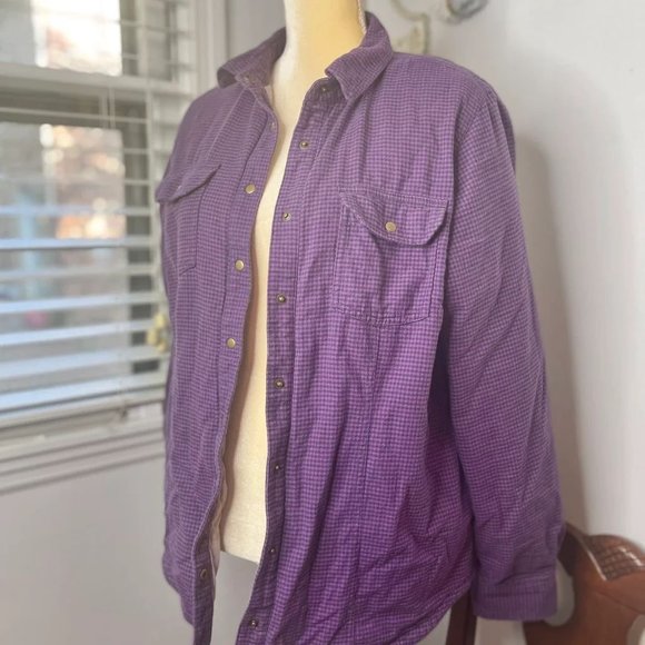 Large LL Bean Women's Quilted Woven Shirt Jacket, shacket Insulated Plaid purple